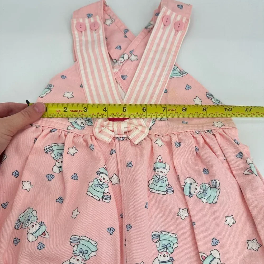 VINTAGE Osh Kosh Overalls Girls 3T Pink Bunny Rabbit Easter Print USA